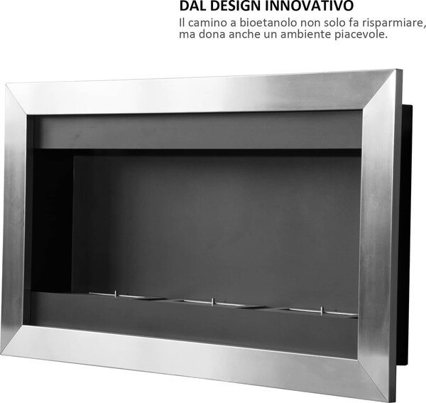 DecHome Camino a Bioetanolo da Parete con 3 Bruciatori In Acciaio Inox 1.5 lt 110x63x16 cm - D0755