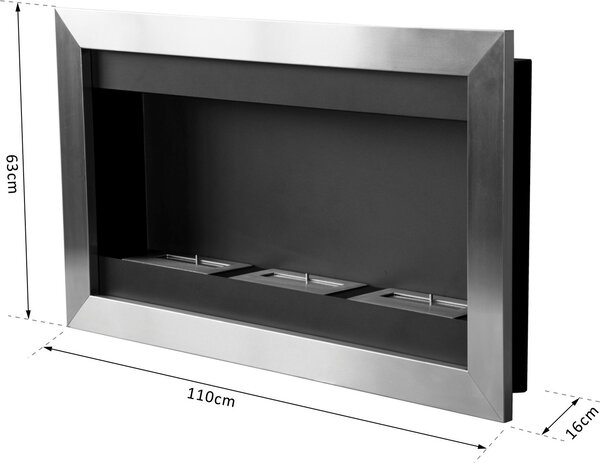 DecHome Camino a Bioetanolo da Parete con 3 Bruciatori In Acciaio Inox 1.5 lt 110x63x16 cm - D0755