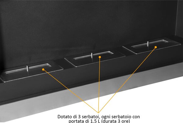 DecHome Camino a Bioetanolo da Parete con 3 Bruciatori In Acciaio Inox 1.5 lt 110x63x16 cm - D0755