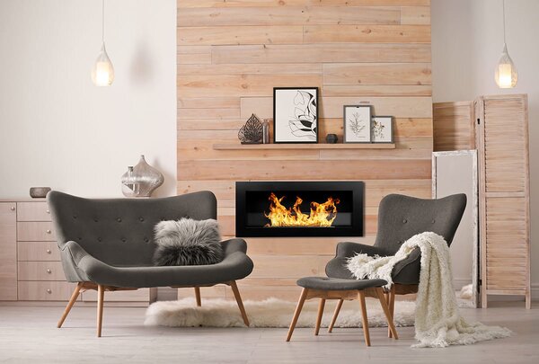 Divina Fire Camino a bioetanolo da parete o incasso Livorno Nero 90x12x40 h - DF91021