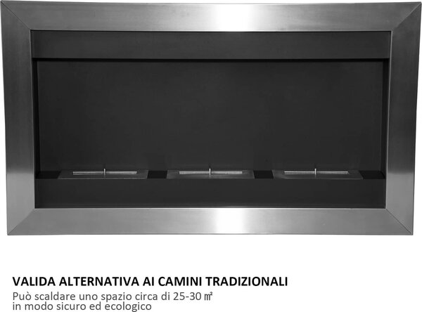 DecHome Camino a Bioetanolo da Parete con 3 Bruciatori In Acciaio Inox 1.5 lt 110x63x16 cm - D0755