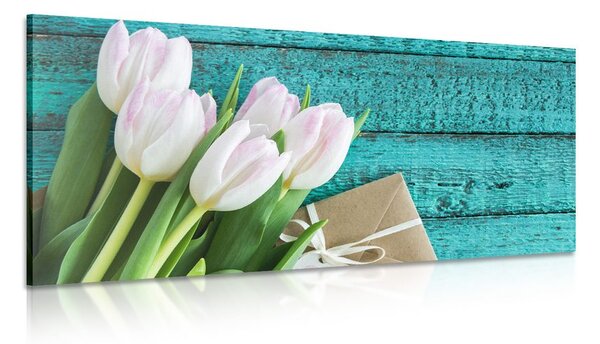 Quadro su tela – Bouquet di tulipani e busta