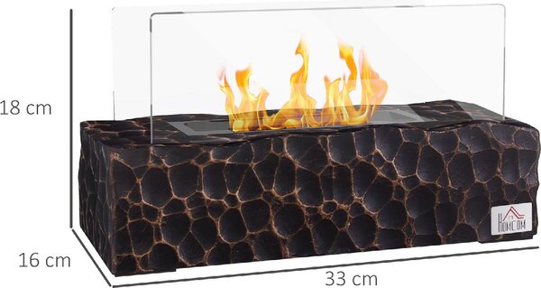 DecHome Camino a Bioetanolo da Tavolo con Bruciatore da 1.15L e Pannello in Vetro 33x16x18cm Nero