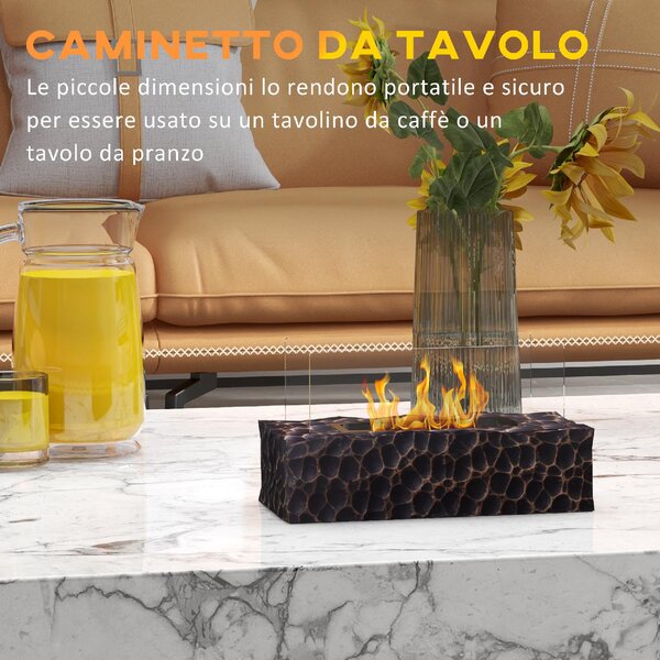 DecHome Camino a Bioetanolo da Tavolo con Bruciatore da 1.15L e Pannello in Vetro 33x16x18cm Nero