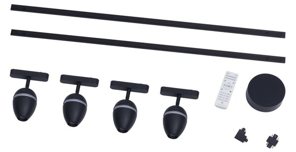 Sistema di illuminazione su binario moderno con 4 faretti neri monofase - Magnetic Eggy