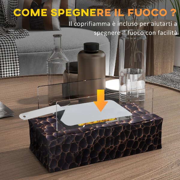 DecHome Camino a Bioetanolo da Tavolo con Bruciatore da 1.15L e Pannello in Vetro 33x16x18cm Nero
