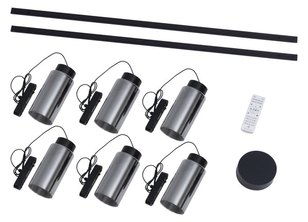 Sistema di illuminazione su binario moderno con 6 faretti a sospensione neri monofase - Magnetic Vance