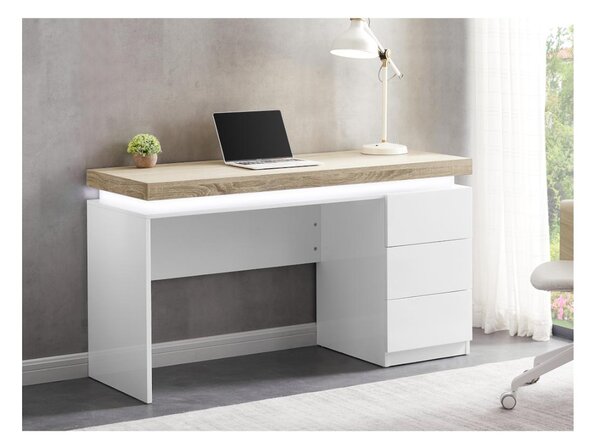 Scrivania ufficio 140x60 cm in legno bianco opaco con cassettiera