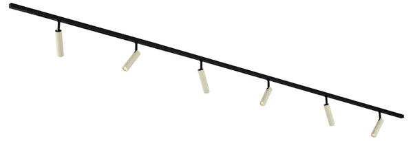 Sistema di illuminazione a binario moderno con 6 faretti beige e neri monofase - Slimline Uzzy