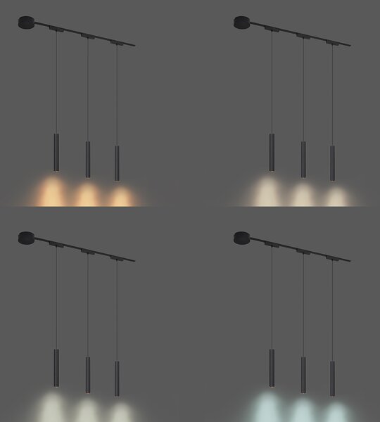 Sistema di illuminazione su binario moderno con 3 luci a sospensione nere monofase - Magnetic Cassie