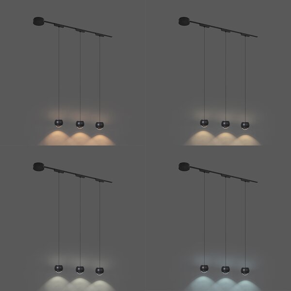 Sistema di illuminazione su binario moderno con 3 luci a sospensione nere monofase - Magnetic Lance