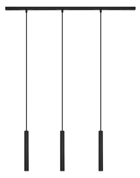 Sistema di illuminazione a binario moderno con 3 faretti a sospensione neri monofase - Slimline Keno