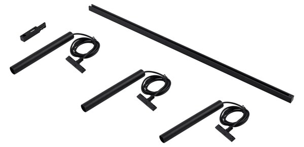 Sistema di illuminazione a binario moderno con 3 faretti a sospensione neri monofase - Slimline Keno