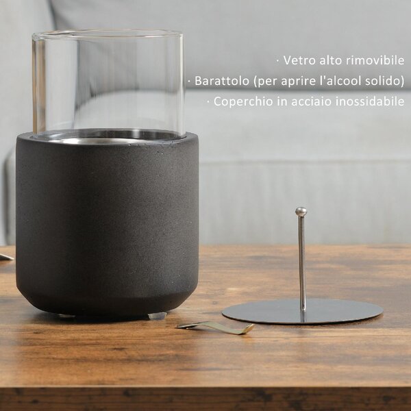 DecHome Camino a Bioetanolo da Tavolo con Serbatoio da 0.4L 12x12x19cm Grigio Scuro - 308V00CG-820