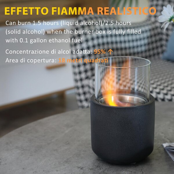 DecHome Camino a Bioetanolo da Tavolo con Serbatoio da 0.4L 12x12x19cm Grigio Scuro - 308V00CG-820