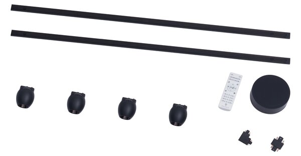 Sistema di illuminazione su binario moderno con 4 faretti neri monofase - Magnetic Zagaye