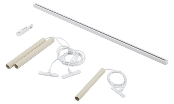 Sistema di illuminazione su binario moderno con 3 luci a sospensione beige e bianche monofase - Slimline Keno