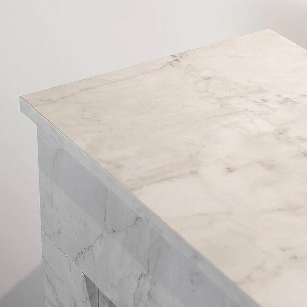 Divina Fire Camino a Bioetanolo da Terra Bellini in Legno effetto Marmo Bianco 96x35xh96 cm - DF95599