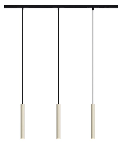 Sistema di illuminazione su binario moderno con 3 luci a sospensione beige e nere monofase - Slimline Keno