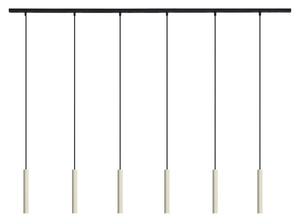 Sistema di illuminazione su binario moderno con 6 luci a sospensione beige e nere monofase - Slimline Keno