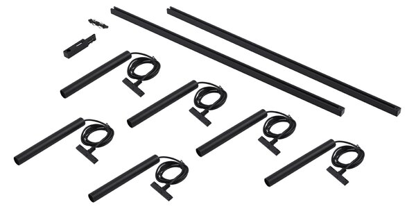 Sistema di illuminazione a binario moderno con 6 faretti a sospensione neri monofase - Slimline Keno