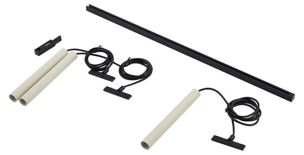 Sistema di illuminazione su binario moderno con 3 luci a sospensione beige e nere monofase - Slimline Keno