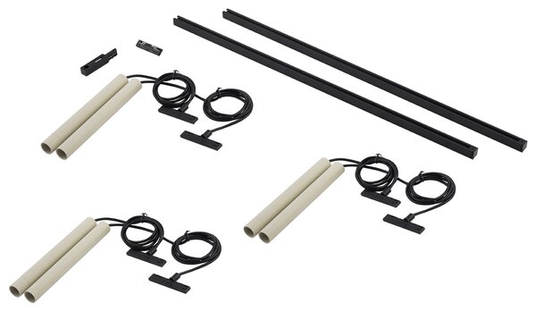 Sistema di illuminazione su binario moderno con 6 luci a sospensione beige e nere monofase - Slimline Keno