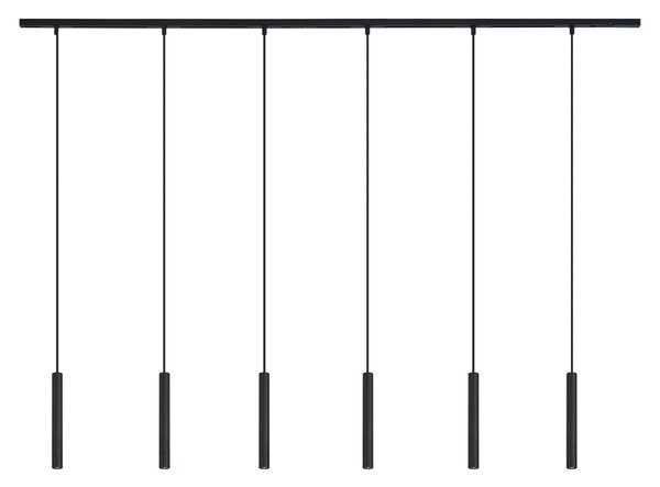 Sistema di illuminazione a binario moderno con 6 faretti a sospensione neri monofase - Slimline Keno