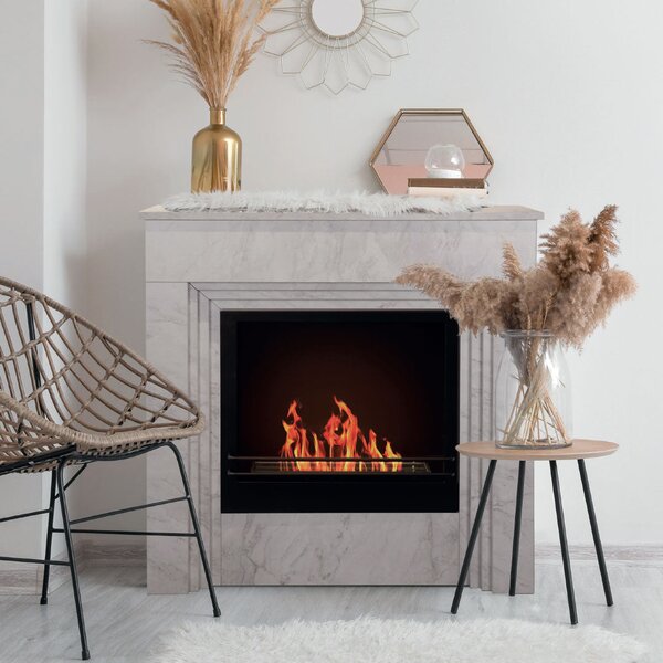 Divina Fire Camino a Bioetanolo da Terra Bellini in Legno effetto Marmo Bianco 96x35xh96 cm - DF95599