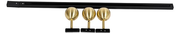 Sistema di illuminazione a binario moderno con 3 faretti oro 1 fase - Iconic Gissi