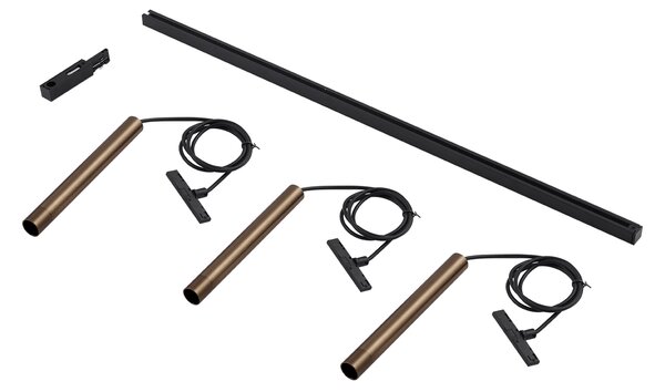 Sistema di illuminazione a binario moderno con 3 luci a sospensione bronzo monofase - Slimline Keno