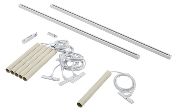 Sistema di illuminazione su binario moderno con 6 luci a sospensione beige e bianche monofase - Slimline Keno
