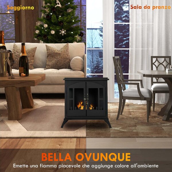DecHome Camino a Bioetanolo in Acciaio Inox con Bruciatore da 0.9L per 3 Ore di Durata 55x31x55cm colore Nero - 100BKS390