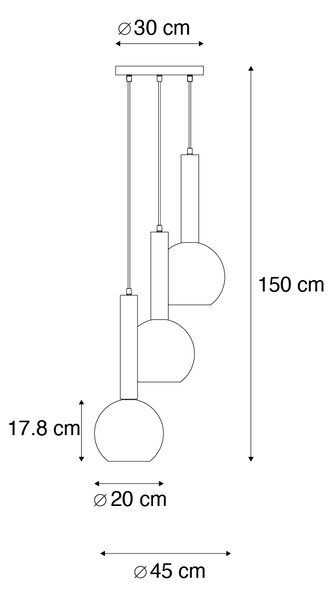 Lampada a sospensione moderna nera con vetro fumé 3 luci - Clayton