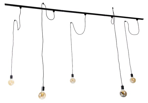 Sistema di illuminazione a binario moderno con 5 luci a sospensione nero monofase - Iconic Cavalux