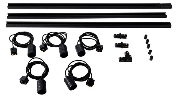 Sistema di illuminazione a binario moderno con 5 luci a sospensione nero monofase - Iconic Cavalux