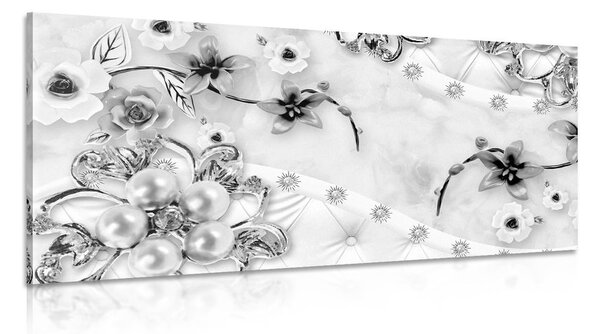 Stampa su tela – Gioielli floreali di lusso in bianco e nero
