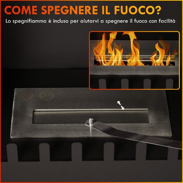 DecHome Camino a Bioetanolo in Acciaio Inox con Bruciatore da 0.9L per 3 Ore di Durata 55x31x55cm colore Nero - 100BKS390