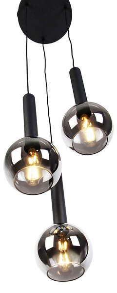 Lampada a sospensione moderna nera con vetro fumé 3 luci - Clayton