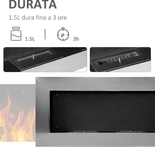 DecHome Camino a Bioetanolo Realizzato In Acciaio Inox con 2 Bruciatori 1.5 lt 110x54x14 cm - D0758
