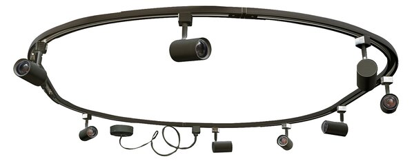 Sistema di illuminazione a binario moderno con 8 faretti neri, monofase, ovale, 200 cm - Iconic Jeana