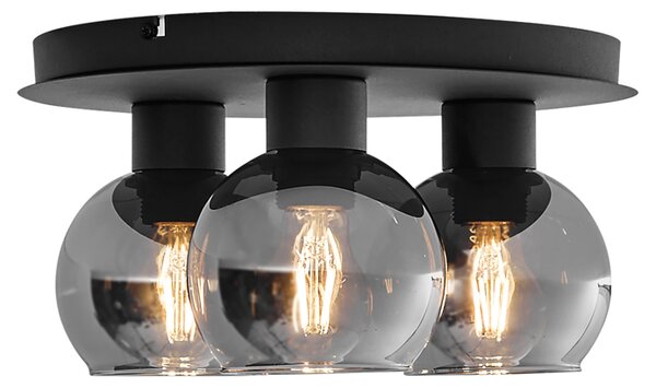 Plafoniera smart nera con vetro fumé 3 luci incl. WiFi A60 - Vidro