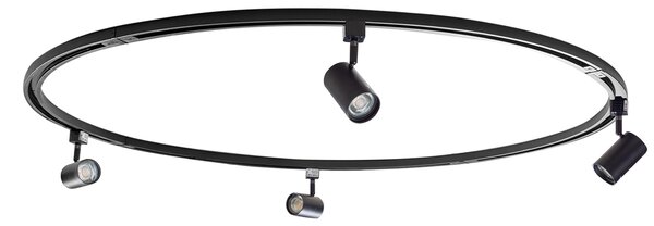 Sistema di illuminazione a binario moderno con 4 faretti neri monofase rotondi - Iconic Jeana