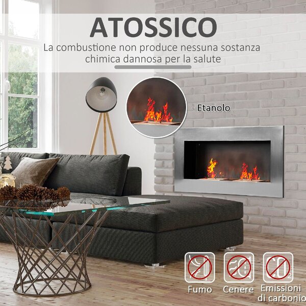 DecHome Camino a Bioetanolo Realizzato In Acciaio Inox con 2 Bruciatori 1.5 lt 110x54x14 cm - D0758