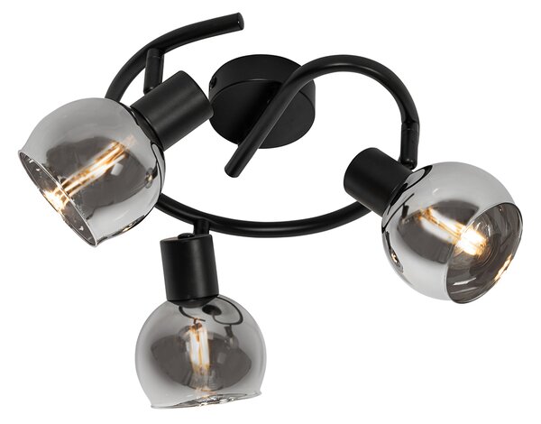Faretto da Soffitto Smart Nero con Vetro Fumè 3 Luci incl. WiFi P45 - Vidro