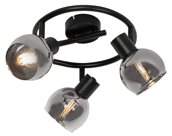 Faretto da Soffitto Smart Nero con Vetro Fumè 3 Luci incl. WiFi P45 - Vidro