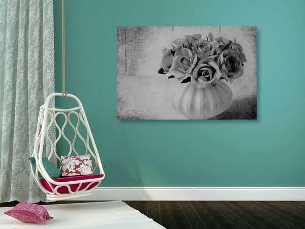 Stampa su tela – Rose nel vaso in bianco e nero