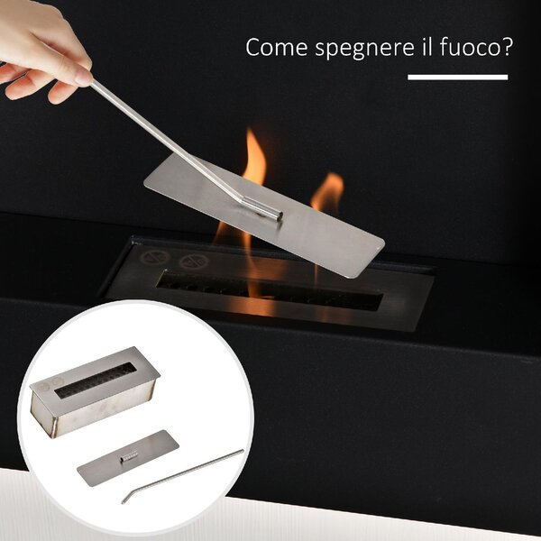 DecHome Camino Bioetanolo da Parete con Serbatoio 0.7L e Copertura 20mq Argento/Nero