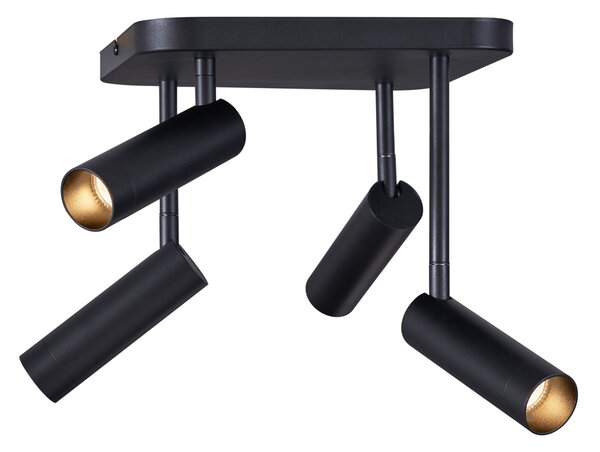 Faretto da soffitto arrotondato nero GU10 35mm 4 luci orientabile e inclinabile - Kate