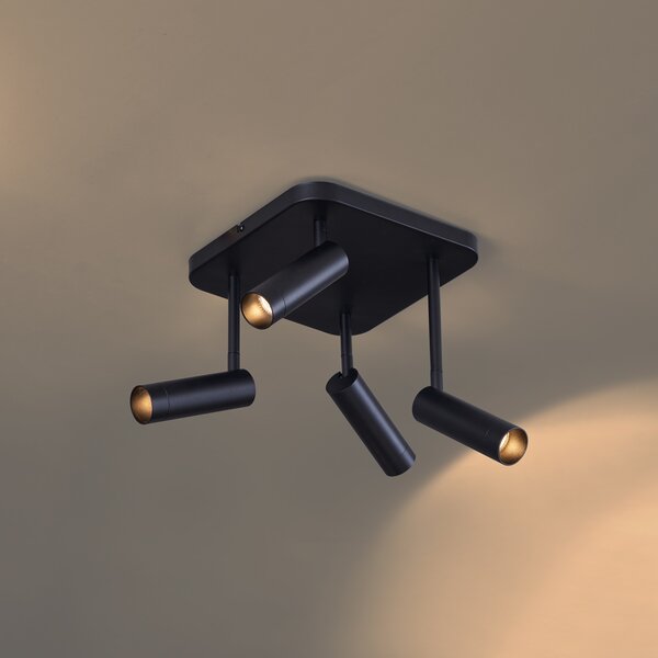 Faretto da soffitto arrotondato nero GU10 35mm 4 luci orientabile e inclinabile - Kate
